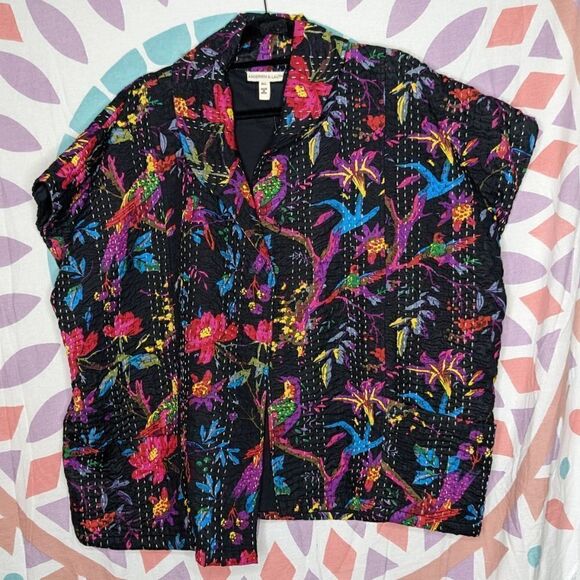 Anthropologie Jackets & Blazers - Anthropologie Andersen & Lauth Kantha Quilted Black Bird Floral Capelet Jacket